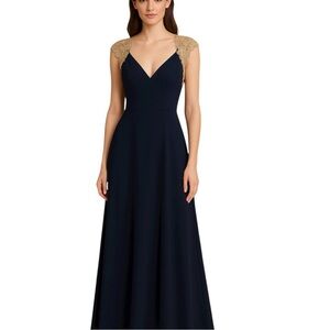 Xscape Navy and Gold Maxi Dress